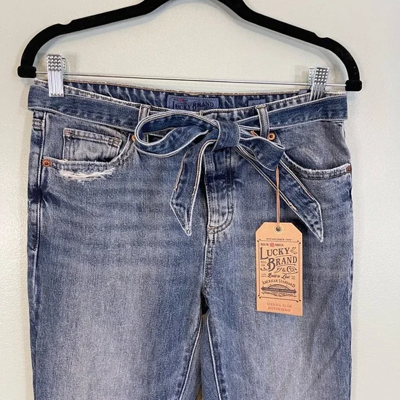 LUCKY BRAND Womens Blue Sienna Slim Patch Boyfriend Belted Bow Jeans Size 25 NWT - Picture 3 of 9